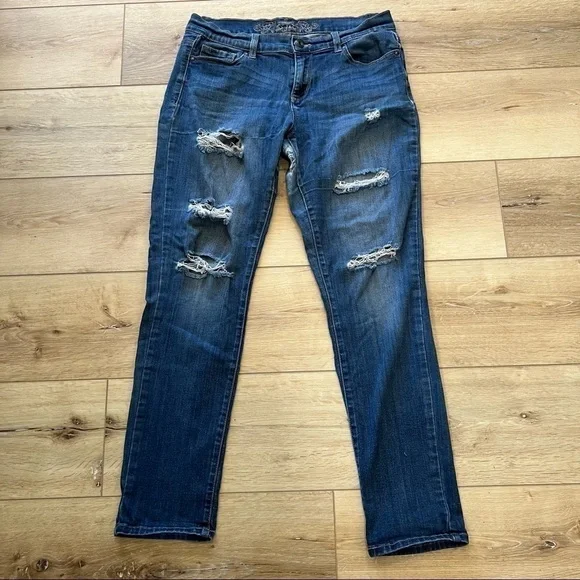 𝅺WAX jean distressed medium wash medium rise skinny jeans, size 9 - Picture 3 of 13